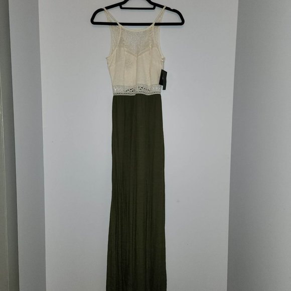 NWT IZ Byer Maxi Dress in Olive with Cream Lace Top - Picture 6 of 6